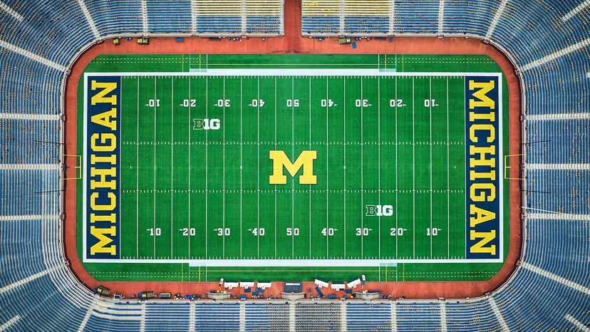 Top down aerial view of Michigan Stadium