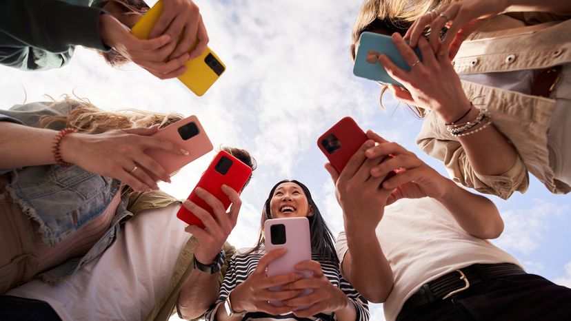 Generation Z teenagers with phones