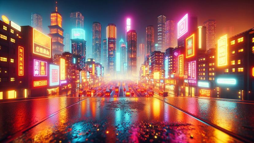 illustration of neon lights in a city at night