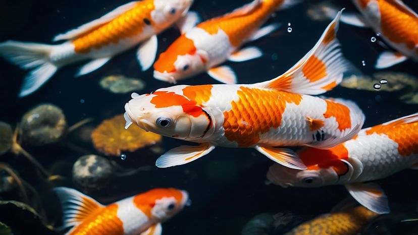 close up photo of orange and white koi fish