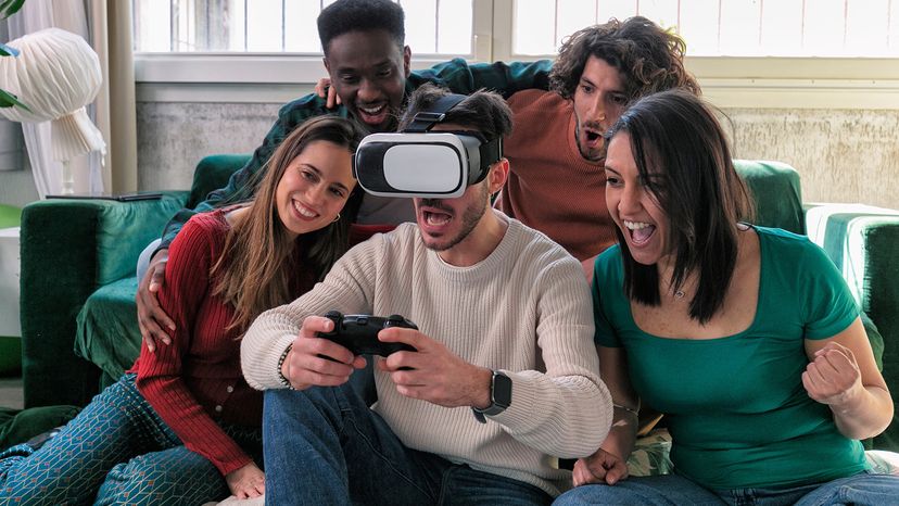 Friends playing with virtual reality