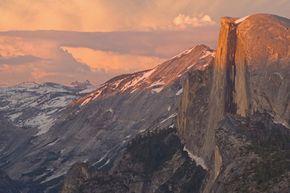 Majestic mountain peak in panoramic outdoors.