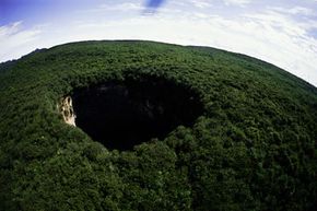 Aerial view of a Sarisarinama sinkhole