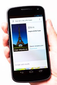 Google Voice Search telling user the dimensions of the Eiffel Tower 