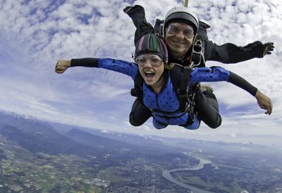 Tandem skydivers in freefall