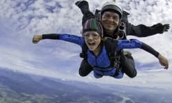 Tandem skydivers in freefall