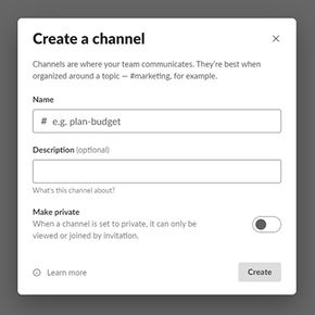 Creating a channel in Slack app