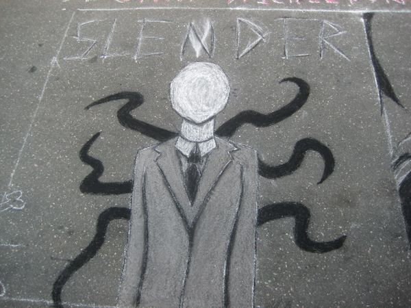 slender man chalk drawing