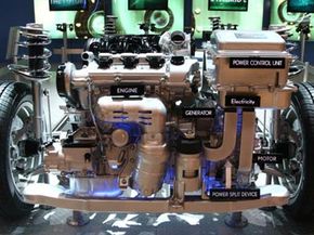 A Lexus Hybrid Engine on display at the 36th Annual South Florida International Auto Show in 2006. While hybrids can reach relatively high speeds, it's good acceleration that some models lack.