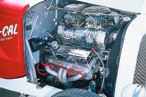 The engine in the So-Cal Roadster is a Chevy 355 equipped with a Holley 420 MegaBlower supercharger.