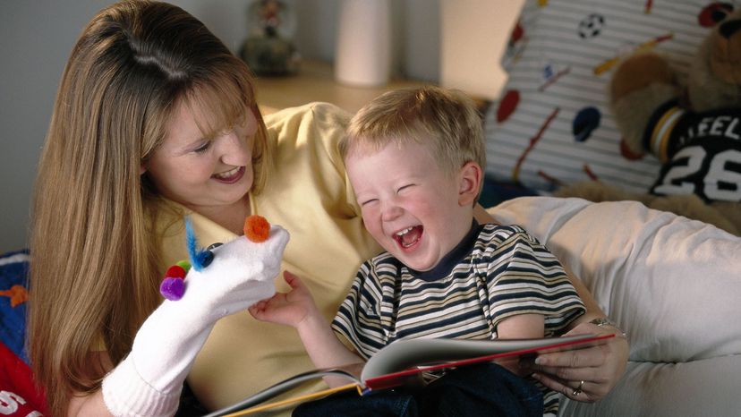 sock puppet and mom and child