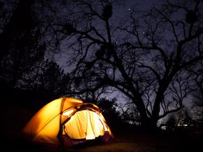 Nighttime tent illumination.