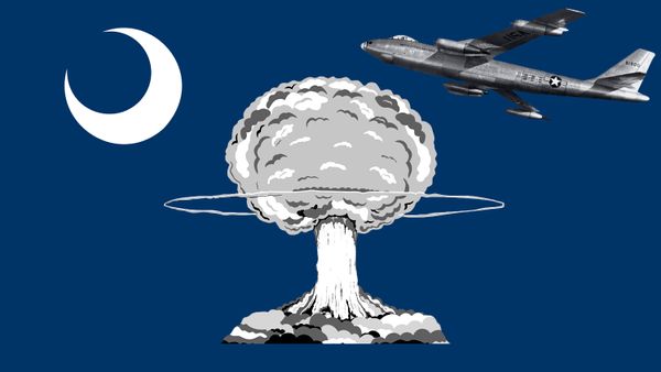 south carolina flag, mushroom cloud, bomber