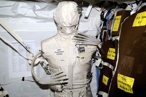The Phantom Torso, seen here on the International Space Station (2001), measures the effects of radiation on organs inside the body, using a torso similar to those used to train radiologists on Earth.