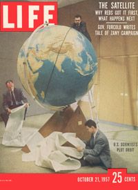 The cover of LIFE magazine from Oct. 21, 1957, shows Smithsonian Observatory scientists working at M.I.T. in Cambridge to try to calculate Sputnik's orbit.