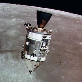 A picture of the Apollo 15 CSM taken from the detached lunar module.