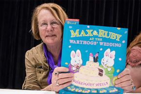 Author Rosemary Wells showed her book 'Max and Ruby at the Warthog's Wedding' at the 2014 BookExpo America. Some 'experts' believe Max and Ruby are living in Bunny Heaven, which is why you never see their parents. 