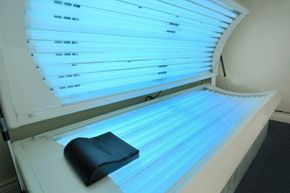 A tanning bed is open showing all it's lights. Nikon D700 Full Size Sensor Image.