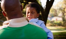 Hug it out. Sometimes eye contact, a good grip on the shoulders or a firm hug can help snap a small child out of his meltdown.