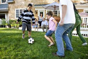 family playing sports