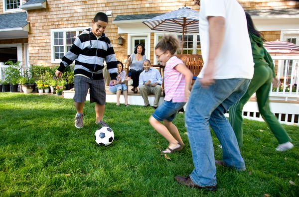 family playing sports