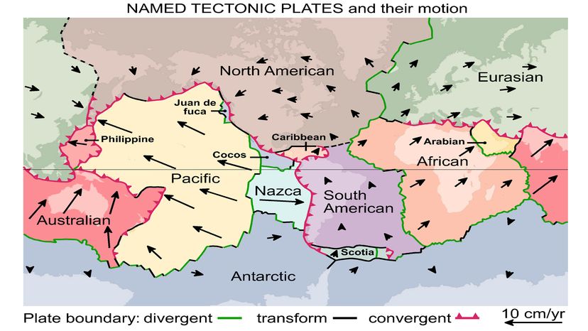 plate tectonics map with mountains