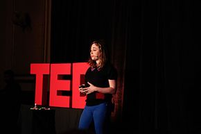 Engineer and founder of LittleBits, Ayah Bdeir, speaks during TED at SXSW at The Driskill Hotel in 2012 in Austin, Texas.