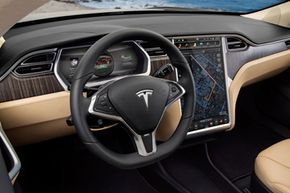 A 17-inch touchscreen provides console controls for the Model S.