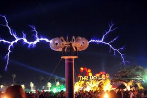 A Tesla coil in action during the 2009 Coachella Valley Music &amp; Arts Festival in Indio, Calif.