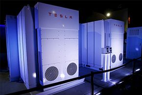 Tesla's batteries for businesses and utility companies (pictured here) provided energy for the big Powerwall unveiling on April 30, 2015. Tesla could find success with commercial customers before residential customers.