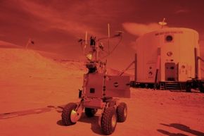 位于犹他州汉克斯维尔的火星协会沙漠研究站的快照，当然是用橙色滤镜拍摄的。＂width=
