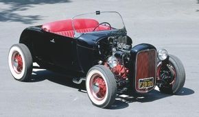 For "The Elvis Car," John Athan combined a Model A body with a Deuce frame. This clever trick would later become a classic modification. See more hot rod pictures.”width=