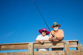 senior couple fishing