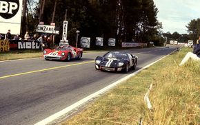 The Ford GT40 edged out the Ferrari Spyder at the 1966 Le Mans.