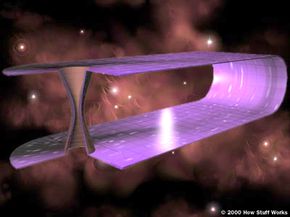Imagine space as a curved two-dimensional plane. Wormholes like this could form when two masses apply enough force on space-time to create a tunnel connecting distant points.