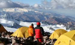 camping on mountain, tents