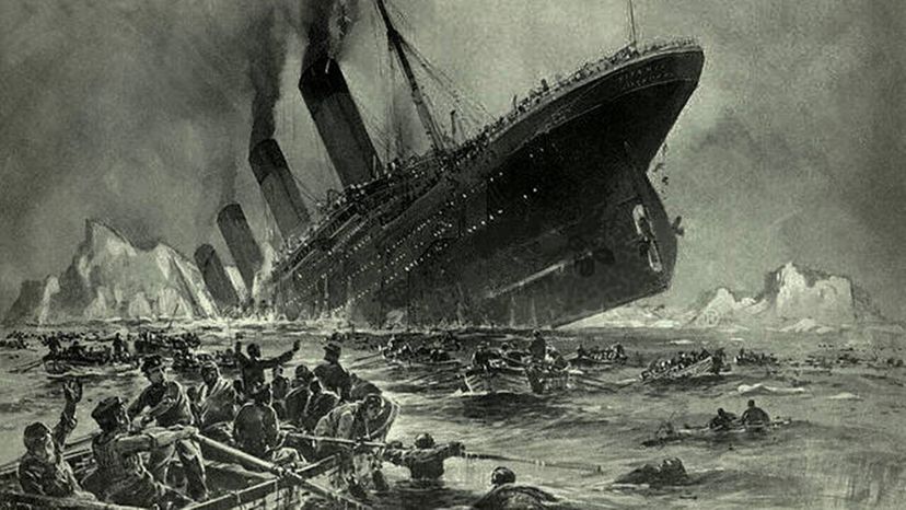 An artist's impression of the sinking of the Titanic.