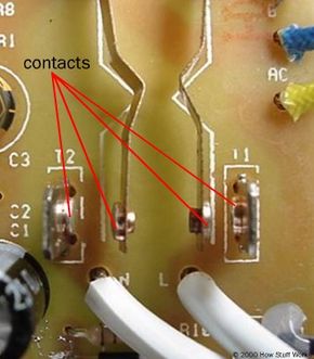 Toaster circuit card showing electrical contacts