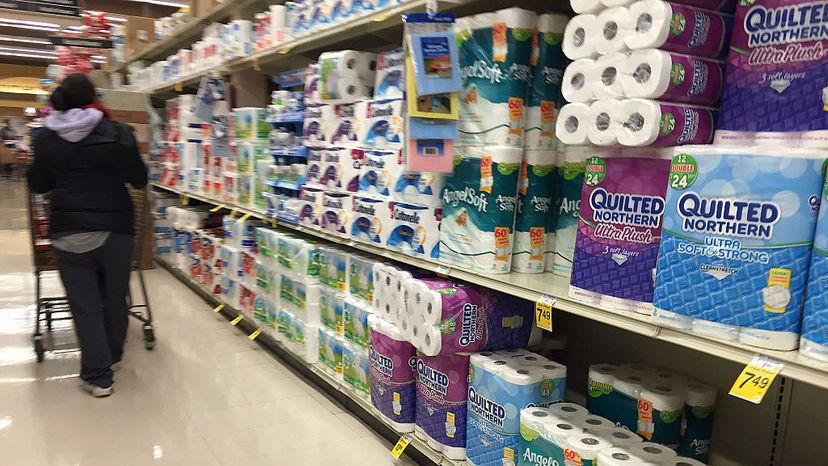 The typical American supermarket aisle is flooded with various types of toilet tissue. JIM WATSON/AFP/Getty Images