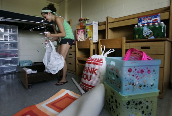 Freshman unpacking her stuff at college