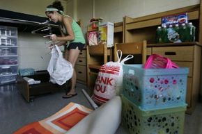 An undergraduate at New Jersey's Seton Hall University unpacks her gear for the year. The big question: Where is she going to stick her toiletries?