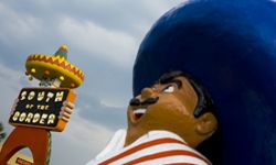 Pedro says, "Hola, would you like to buy some fireworks?"