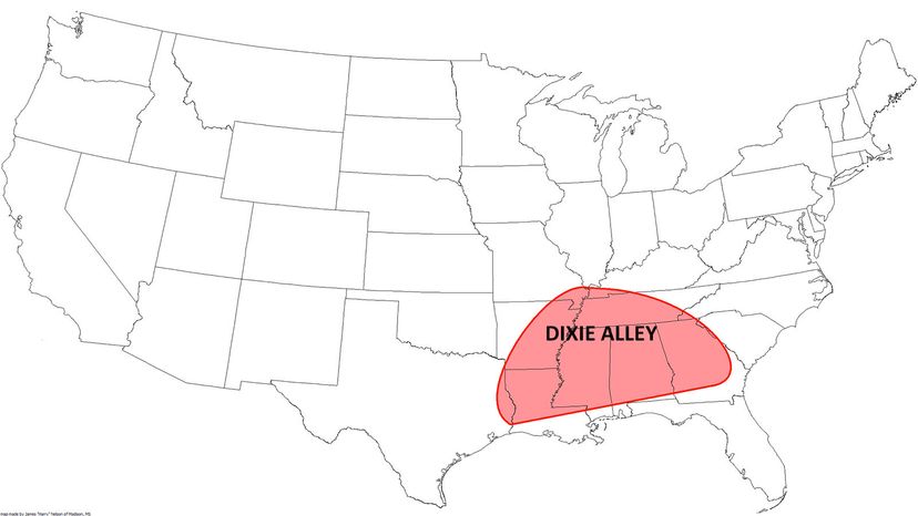 Dixie Alley comprend de nombreux États du Sud où les tornades sont de plus en plus fréquentes.