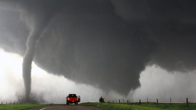 If you're driving and encounter a tornado, get out of your car and seek shelter a ditch or the bottom of the hill.