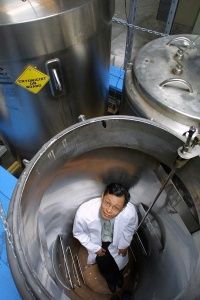 John Rodriguiz, then-president of cryogenics company Trans Time, stands inside one of the empty Cryon tanks used to contain the frozen bodies of humans and other animals.