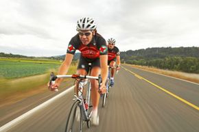 Road cyclists in action on country road