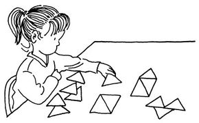 Illustration of a girl creating triangle designs