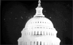 Photo of what appear to be &quot;strange lights&quot; in the sky near the Capitol building in Washington, D.C. in 1952