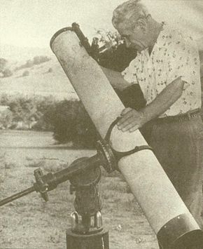 An avid amateur astronomer, "Professor" George Adamski claimed to have photographed spaceships through his telescope.”width=