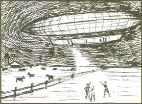 illustration of ufo over a farm